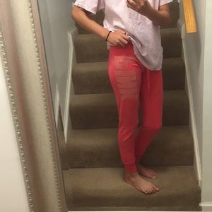 Pink pants made by the brand pink.